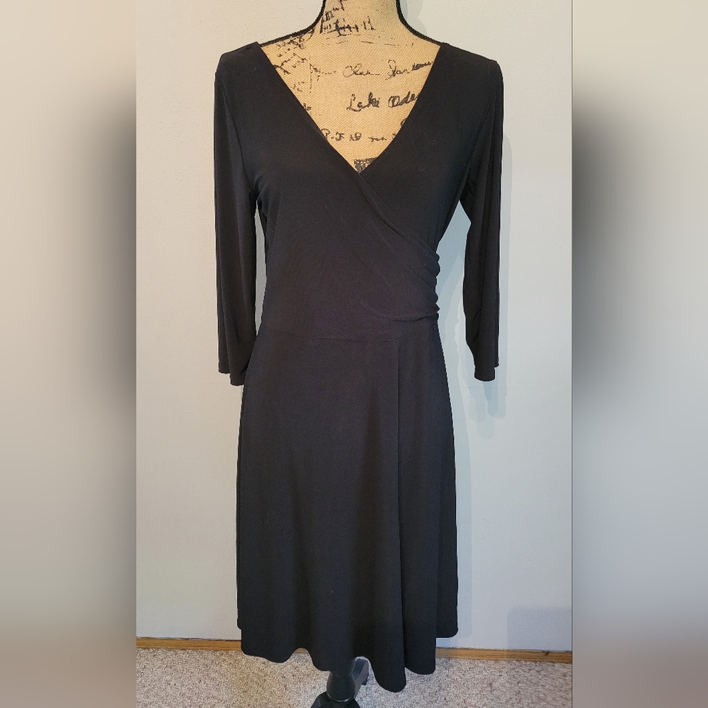 Metrostyle - Size 10 Black Dress 3/4 Sleeve Mock Wrap Top